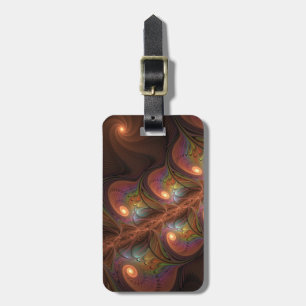 Colourful Fluorescent Abstract Trippy Brown Fracta Luggage Tag