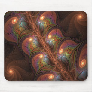 Colourful Fluorescent Abstract Trippy Brown Fracta Mouse Mat