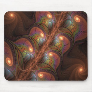 Colourful Fluorescent Abstract Trippy Brown Fracta Mouse Mat