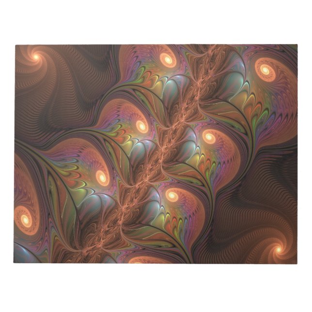 Colourful Fluorescent Abstract Trippy Brown Fracta Notepad (Front)
