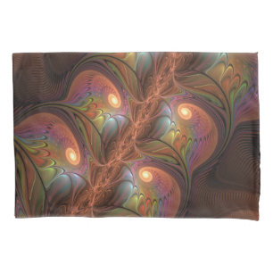 Colourful Fluorescent Abstract Trippy Brown Fracta Pillowcase