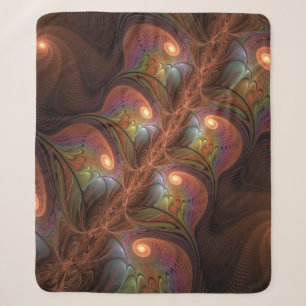 Colourful Fluorescent Abstract Trippy Brown Fracta Sherpa Blanket