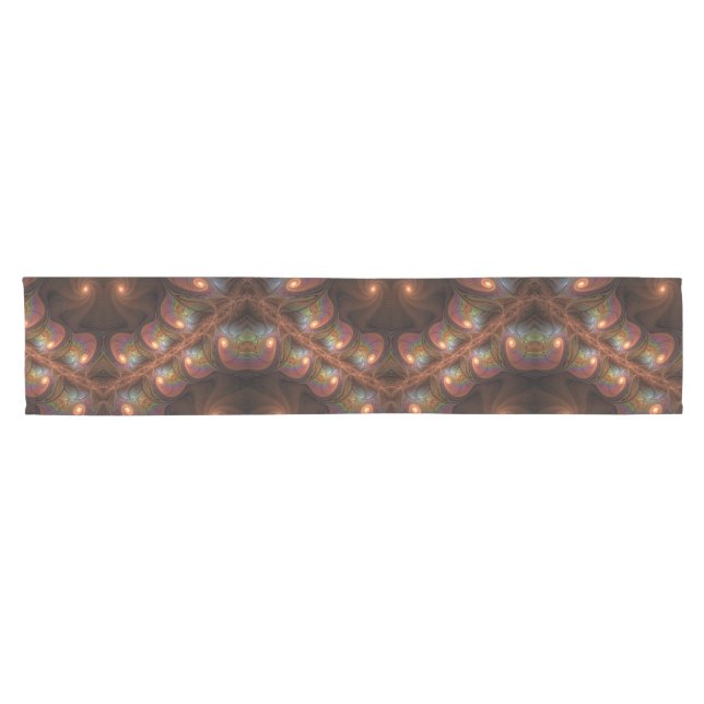 Colourful Fluorescent Abstract Trippy Brown Fracta Short Table Runner (Horizontal)