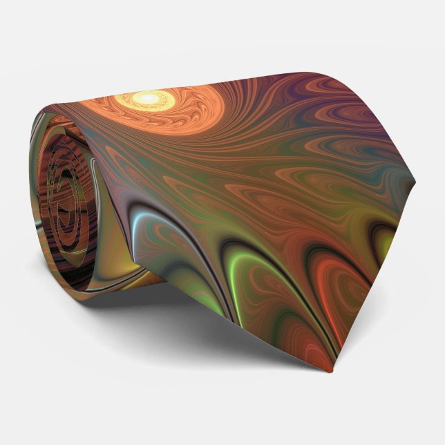 Colourful Fluorescent Abstract Trippy Brown Fracta Tie (Rolled)