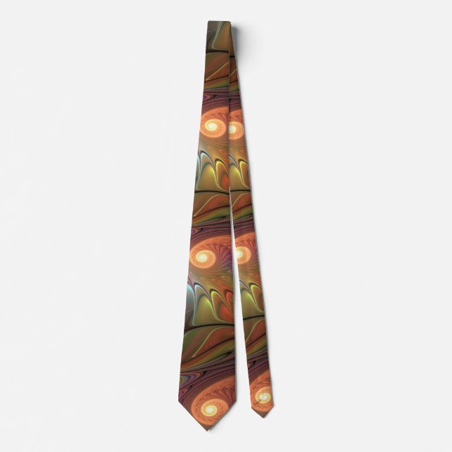 Colourful Fluorescent Abstract Trippy Brown Fracta Tie (Front)