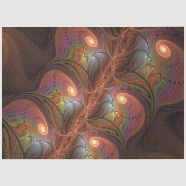 Colourful Fluorescent Abstract Trippy Brown Fracta Tissue Paper (Front)