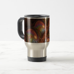 Colourful Fluorescent Abstract Trippy Brown Fracta Travel Mug