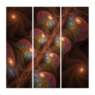 Colourful Fluorescent Abstract Trippy Brown Fracta Triptych