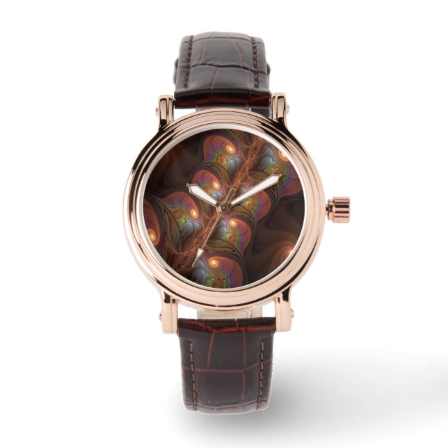 Colourful Fluorescent Abstract Trippy Brown Fracta Watch (Front)