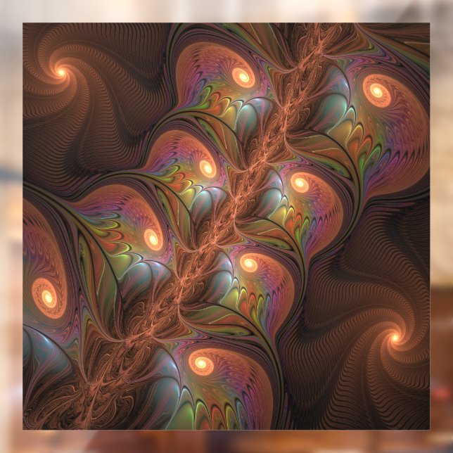 Colourful Fluorescent Abstract Trippy Brown Fracta Window Cling (Sheet 2)