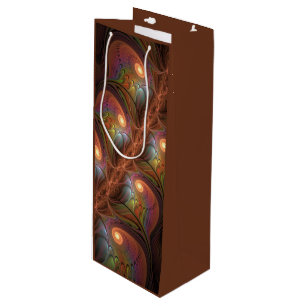 Colourful Fluorescent Abstract Trippy Brown Fracta Wine Gift Bag