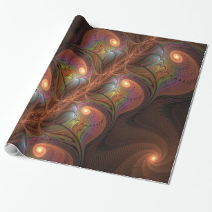 Colourful Fluorescent Abstract Trippy Brown Fracta Wrapping Paper