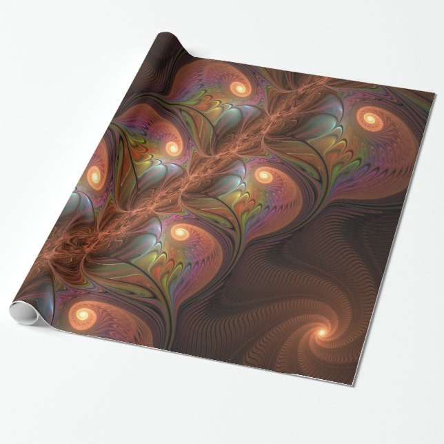 Colourful Fluorescent Abstract Trippy Brown Fracta Wrapping Paper (Unrolled)