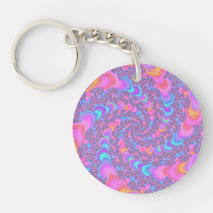 Colourful Fluorescent Trippy Fractal Spiral Key Ring