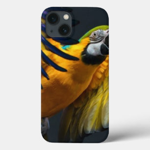 Colourful flying Ara on a dark background iPhone 13 Case
