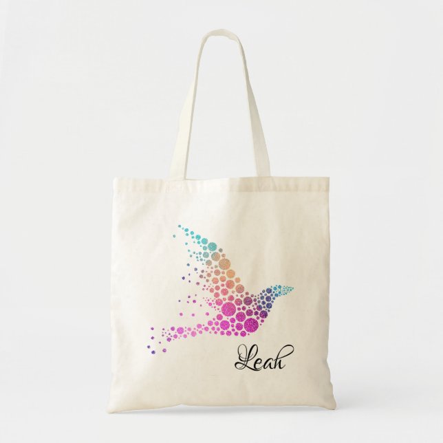 Colourful Flying Bird with Name Customisation Tote Bag (Front)