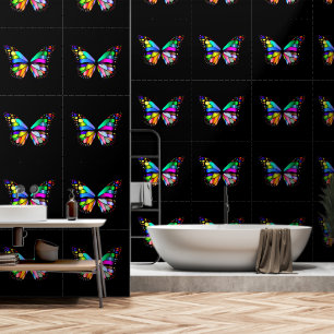 Colourful Flying Butterflies Custom Colour Black Wallpaper