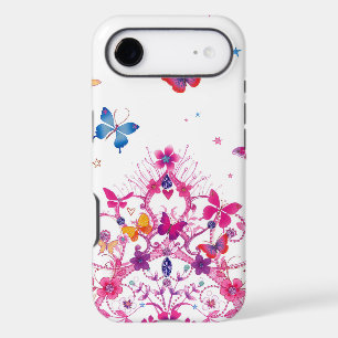 Colourful Flying Butterflies with Crown Art Print