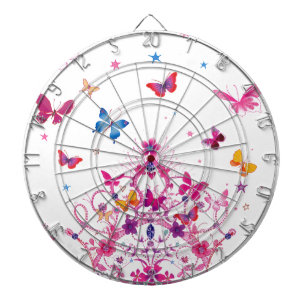 Colourful Flying Butterflies with Crown Art Print Dartboard