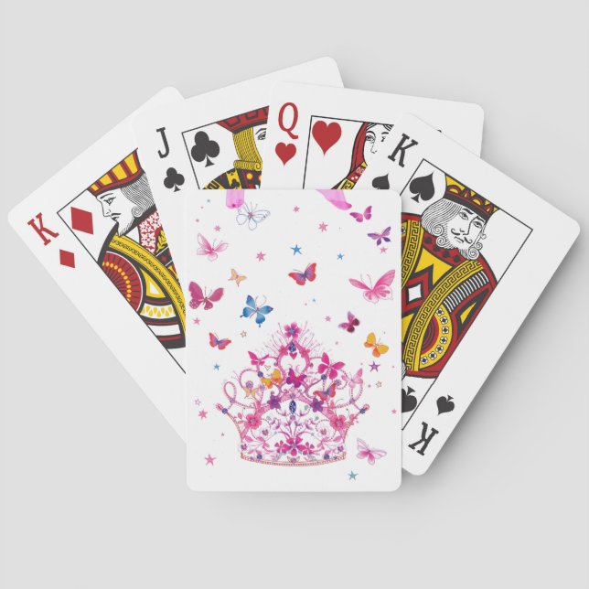 Colourful Flying Butterflies with Crown Art Print Playing Cards (Back)