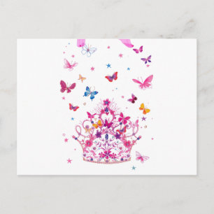 Colourful Flying Butterflies with Crown Art Print/ Postcard