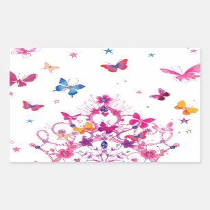 Colourful Flying Butterflies with Crown Art Print Rectangular Sticker