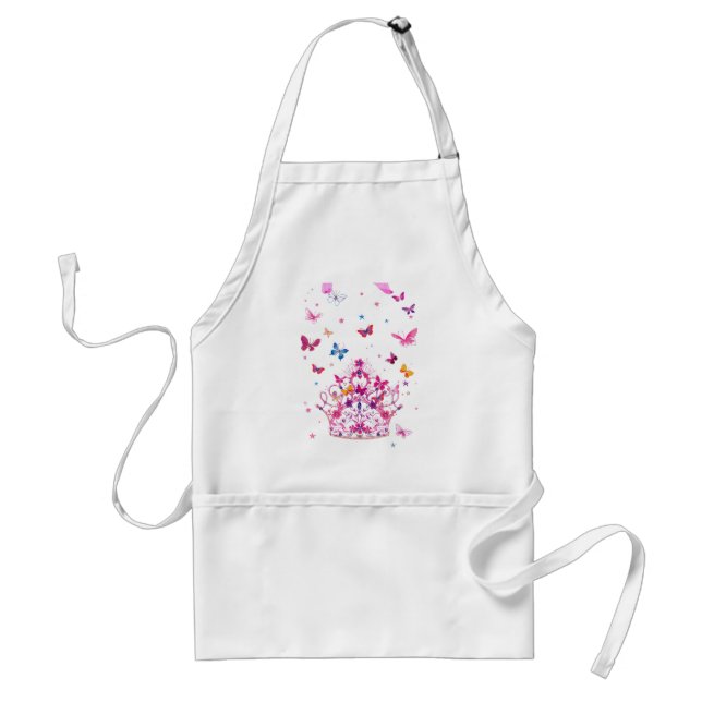 Colourful Flying Butterflies with Crown Art Print Standard Apron (Front)