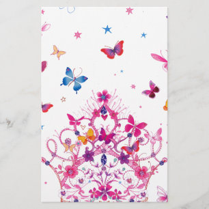 Colourful Flying Butterflies with Crown Art Print/ Stationery