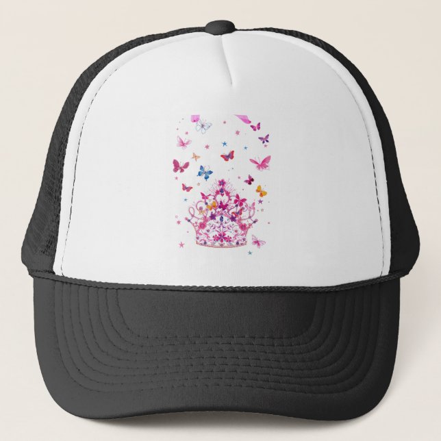 Colourful Flying Butterflies with Crown Art Print Trucker Hat (Front)