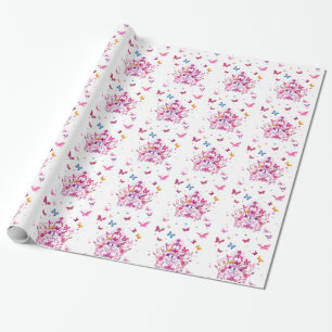 Colourful Flying Butterflies with Crown Art Print/ Wrapping Paper