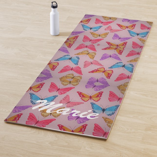 Colourful Flying Butterflies Yoga Mat (In Situ)
