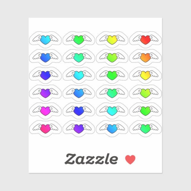Colourful Flying Hearts Tiny Heart with Wings Shap (Sheet)