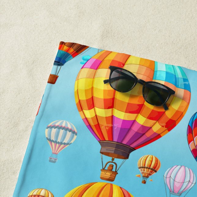 Colourful Flying Hot Air Balloon  Beach Towel (In Situ)