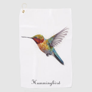 Colourful flying hummingbird customisable golf towel