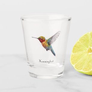 Colourful flying hummingbird, customisable shot glass