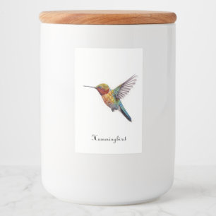 Colourful flying hummingbird pointillism too food label