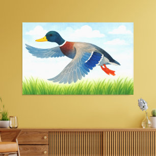 Colourful Flying Mallard Duck Canvas Print