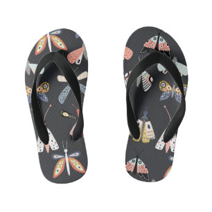 Colourful flying moth butterflies kid's flip flops