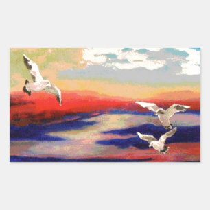 Colourful Flying Seagulls Rectangular Sticker