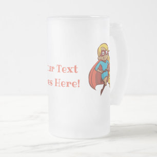 Colourful Flying Super Mum w/ Your Text Frosted Glass Beer Mug