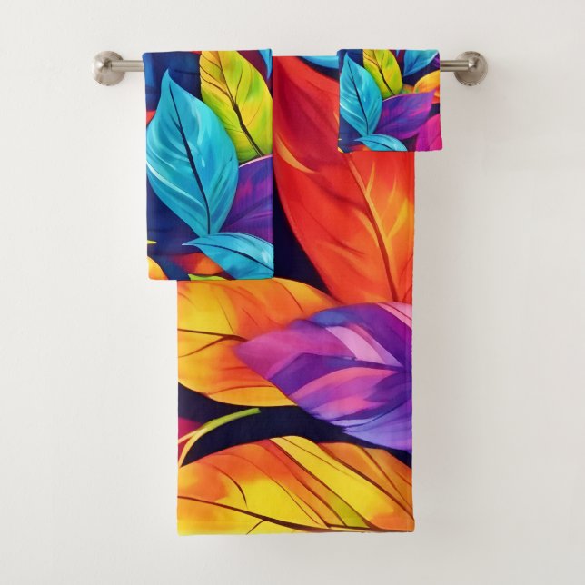 Colourful Foliage Pattern Artwork Bath Towel Set (Insitu)