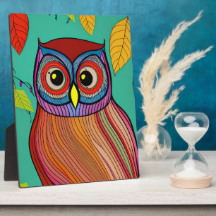 Colourful Folk Art Abstract Owl Plaque