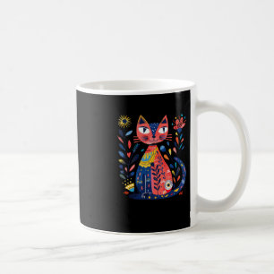 Colourful Folk Art Cat Illustration With Floral El Coffee Mug