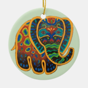 Colourful Folk Art Elephant Ornament