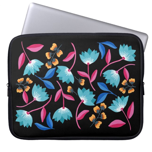 Colourful folk art floral laptop sleeve (Front)