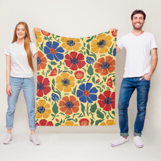 Colourful Folk Art Floral Pattern Fleece Blanket