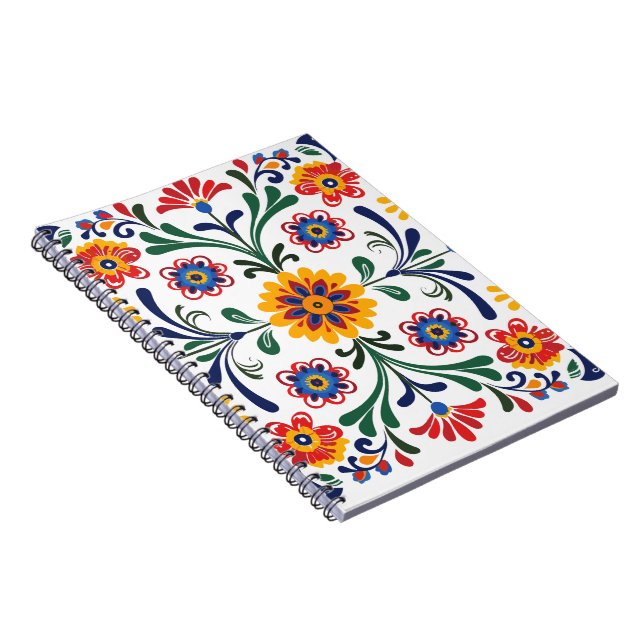Colourful Folk Art Floral Pattern Spiral Notebook (Right Side)