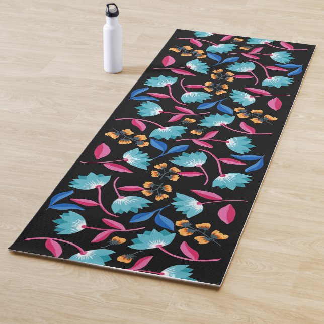 Colourful Folk Art Floral Pattern Yoga Mat (In Situ)
