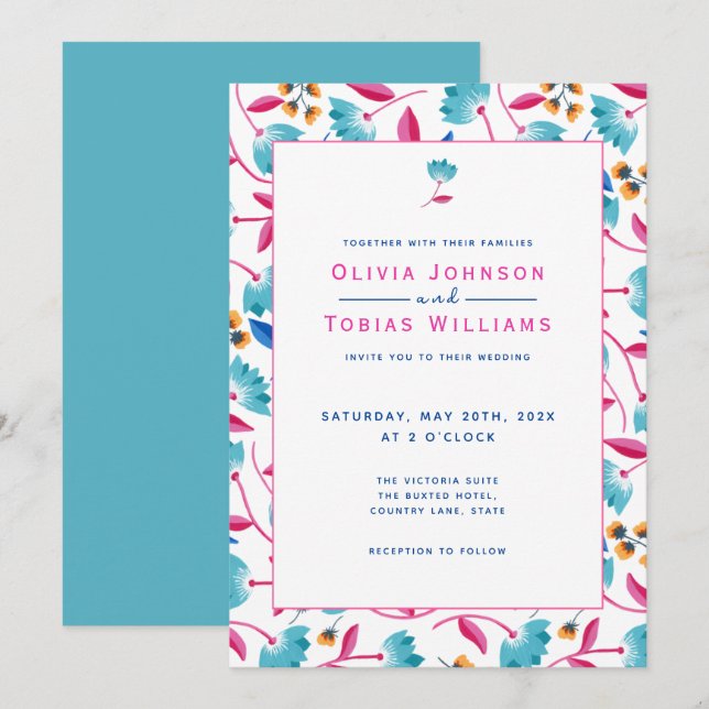Colourful Folk Art Floral Summer Invitation (Front/Back)