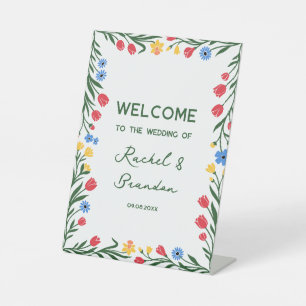 Colourful Folk Art Floral Wedding Welcome Pedestal Sign